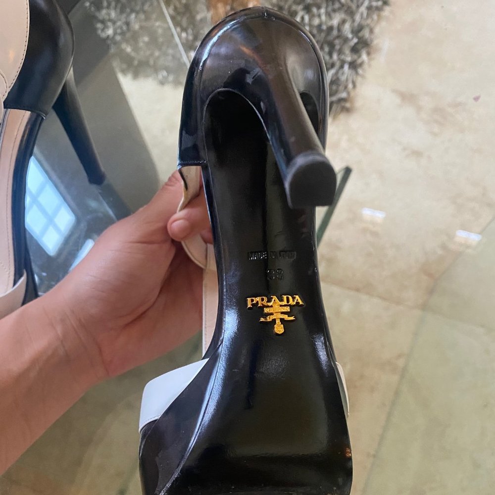 Prada Leather Colorblock Pattern T-Strap Pumps - image 4